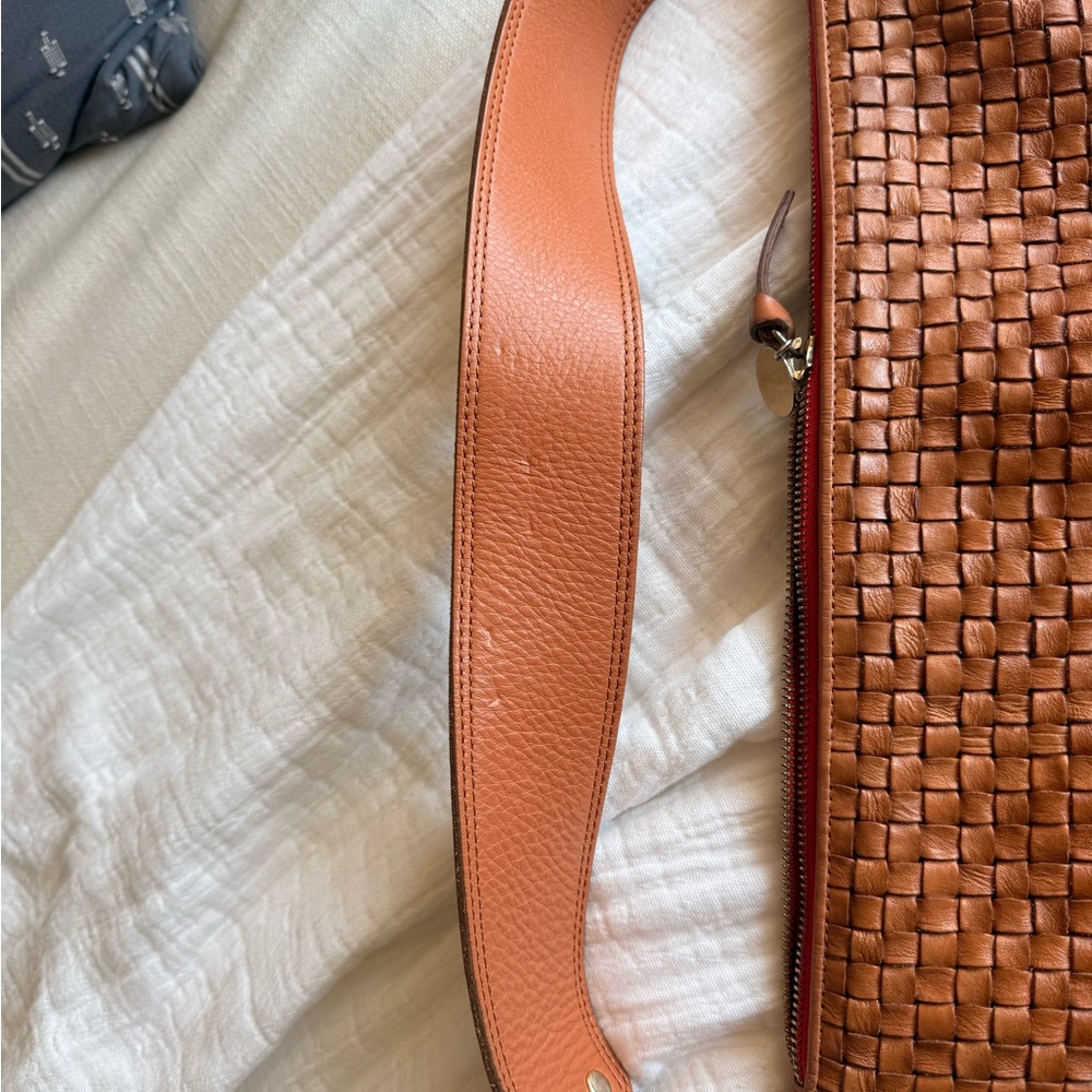 Woven Leather Shoulder Bag in Cognac Brown - Picture 3 of 6